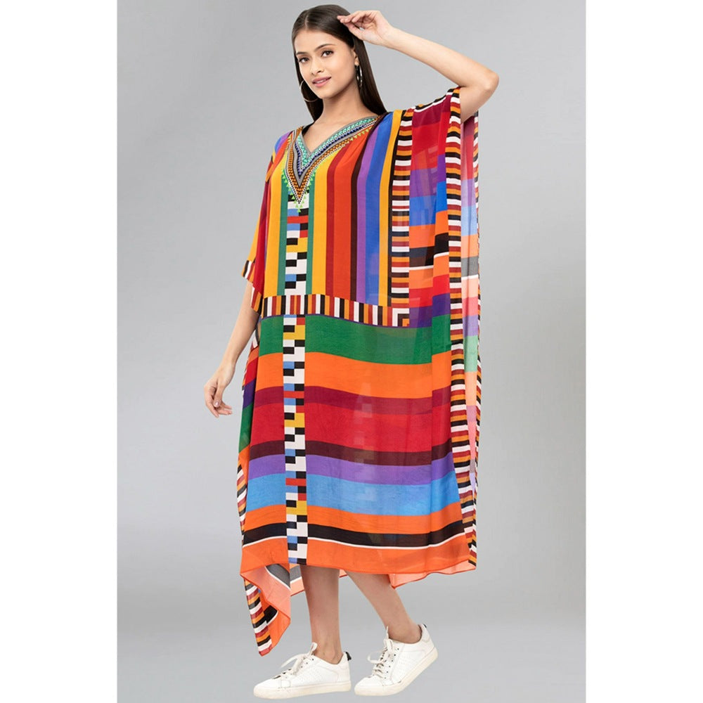 First Resort by Ramola Bachchan Multicoloured Geometric Mid Length Kaftan