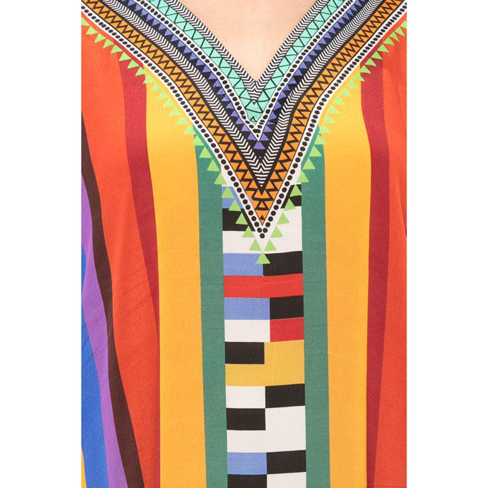 First Resort by Ramola Bachchan Multicoloured Geometric Mid Length Kaftan