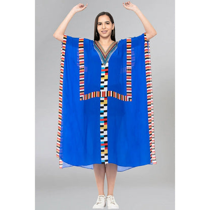 First Resort by Ramola Bachchan Navy Blue Geometric Mid Length Kaftan