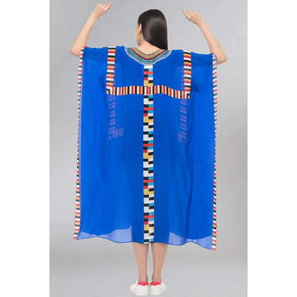 First Resort by Ramola Bachchan Navy Blue Geometric Mid Length Kaftan