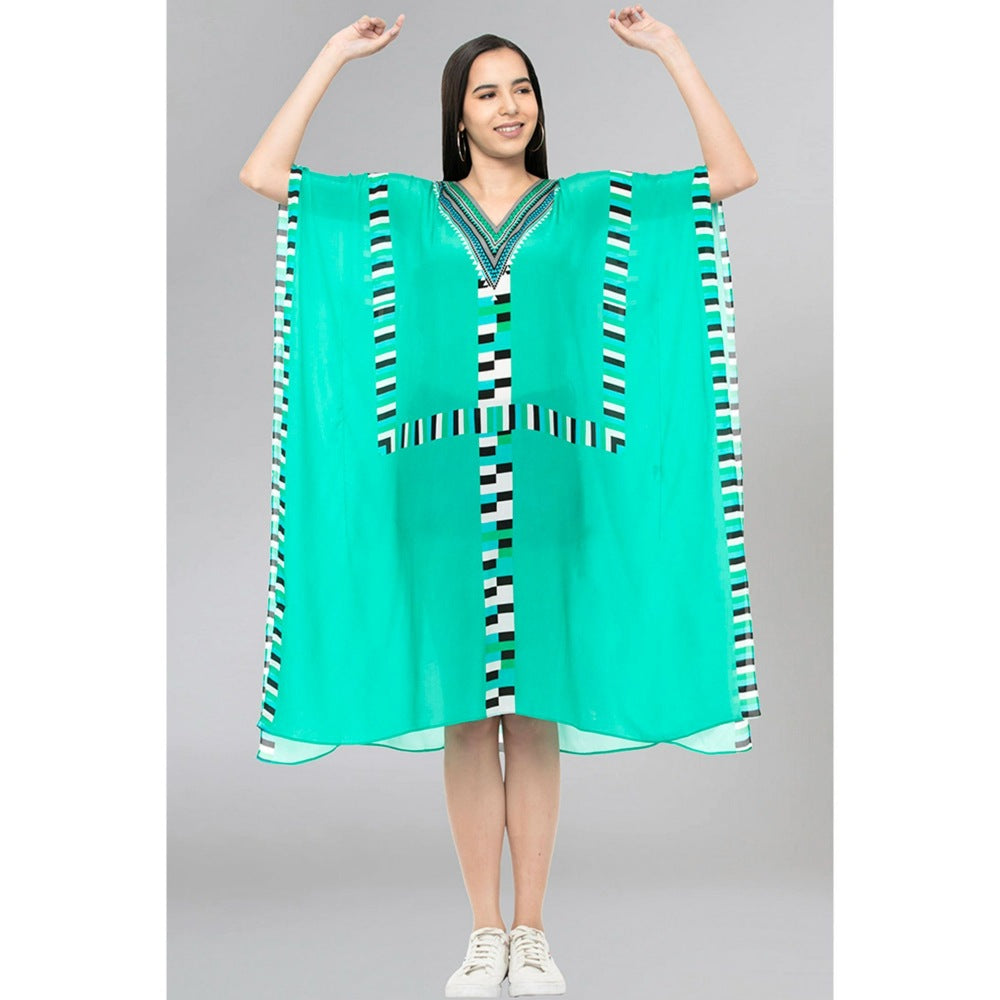 First Resort by Ramola Bachchan Green Geometric Mid Length Kaftan