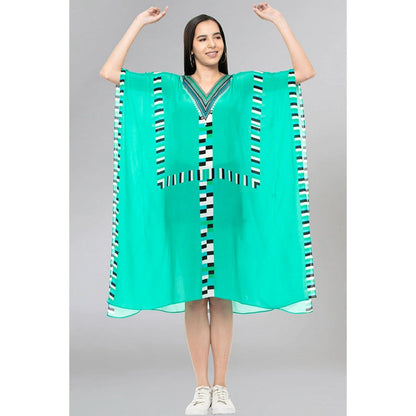 First Resort by Ramola Bachchan Green Geometric Mid Length Kaftan