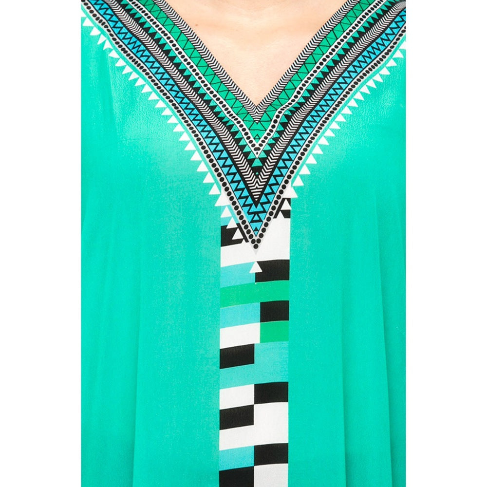 First Resort by Ramola Bachchan Green Geometric Mid Length Kaftan