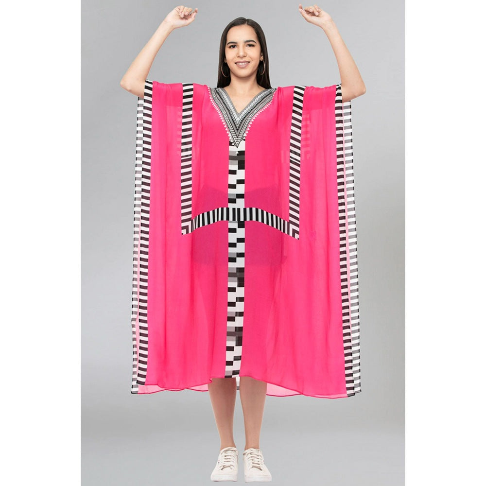 First Resort by Ramola Bachchan Pink Geometric Mid Length Kaftan