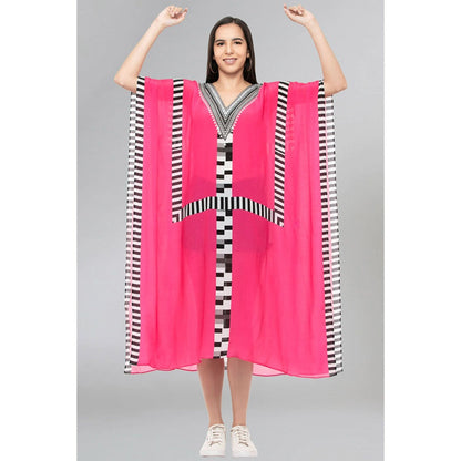 First Resort by Ramola Bachchan Pink Geometric Mid Length Kaftan