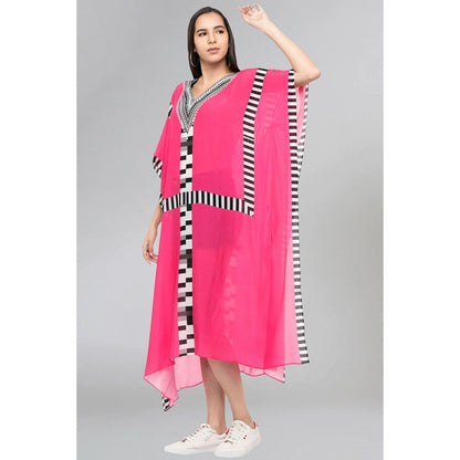 First Resort by Ramola Bachchan Pink Geometric Mid Length Kaftan