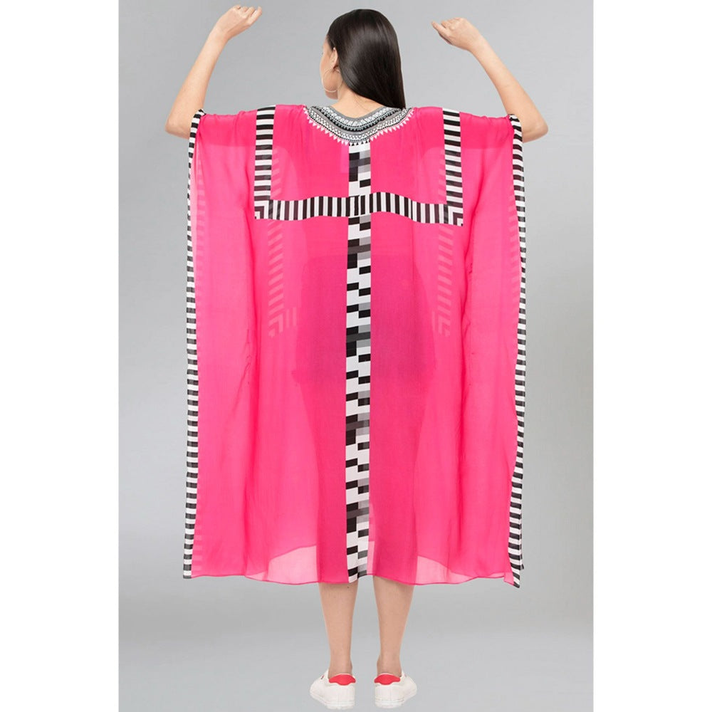 First Resort by Ramola Bachchan Pink Geometric Mid Length Kaftan