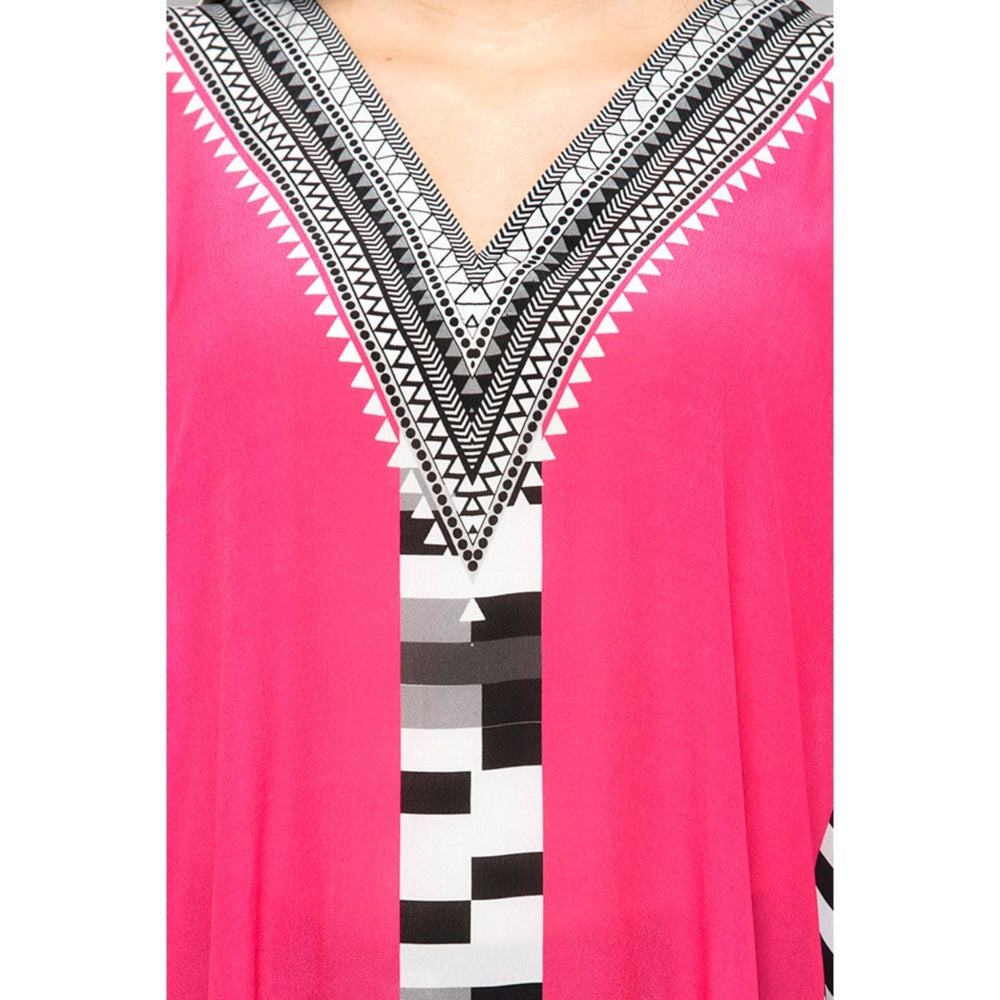 First Resort by Ramola Bachchan Pink Geometric Mid Length Kaftan