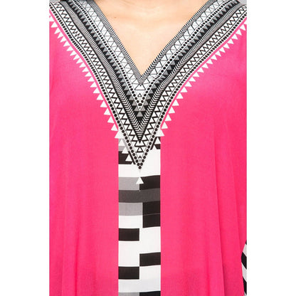 First Resort by Ramola Bachchan Pink Geometric Mid Length Kaftan