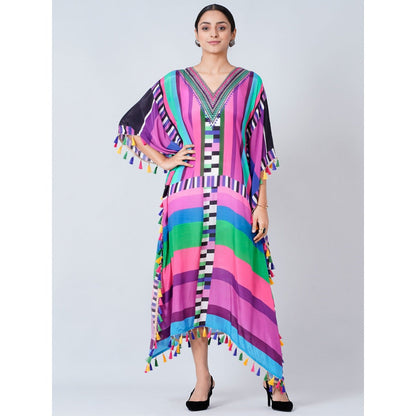 First Resort by Ramola Bachchan Purple And Green Geometric Mid Length Kaftan