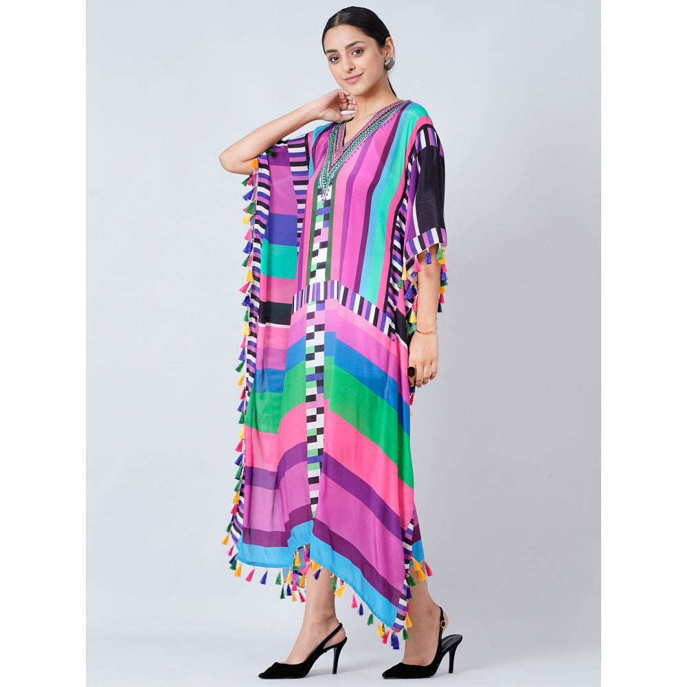 First Resort by Ramola Bachchan Purple And Green Geometric Mid Length Kaftan