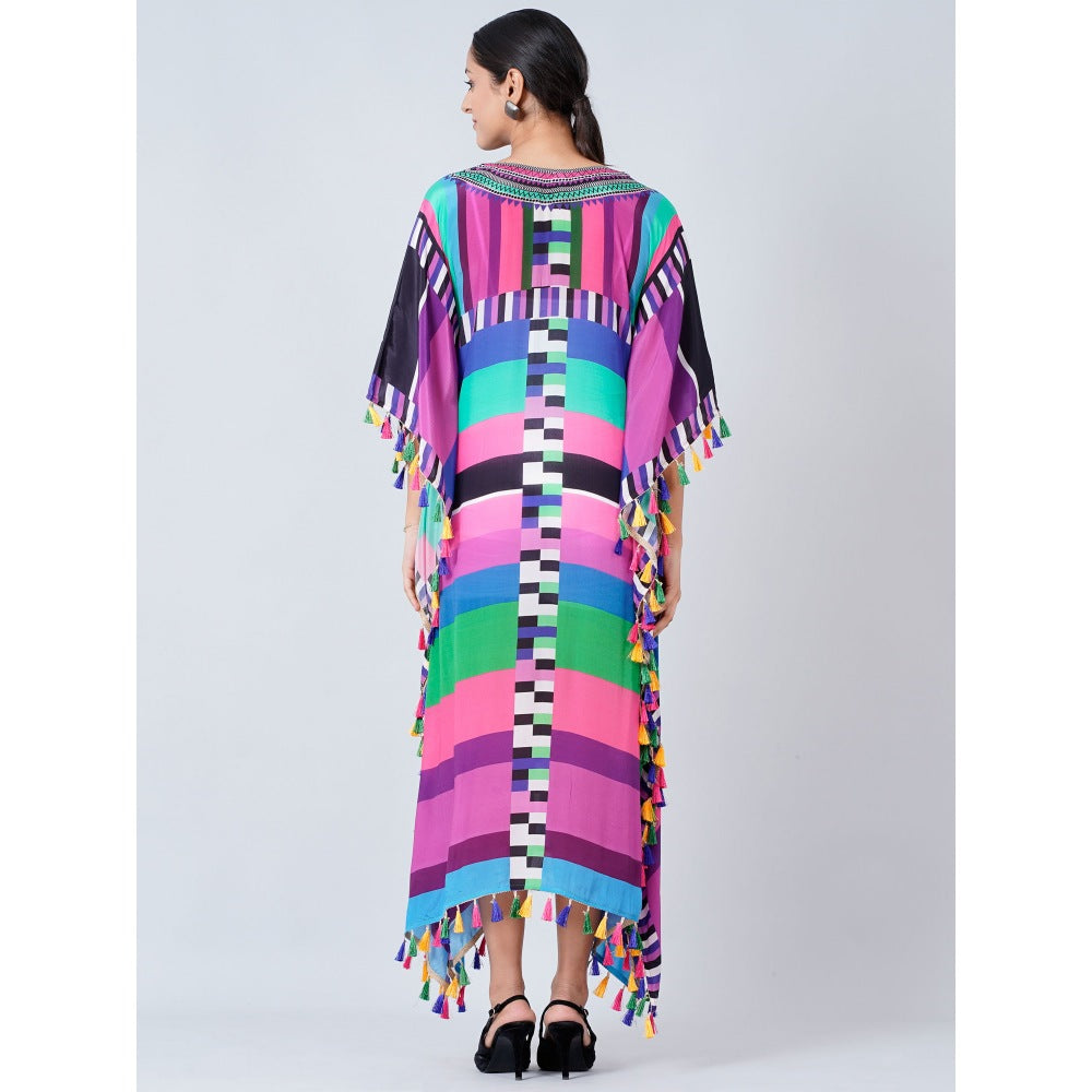 First Resort by Ramola Bachchan Purple And Green Geometric Mid Length Kaftan