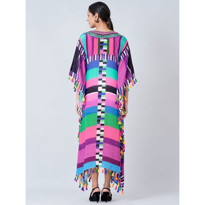 First Resort by Ramola Bachchan Purple And Green Geometric Mid Length Kaftan