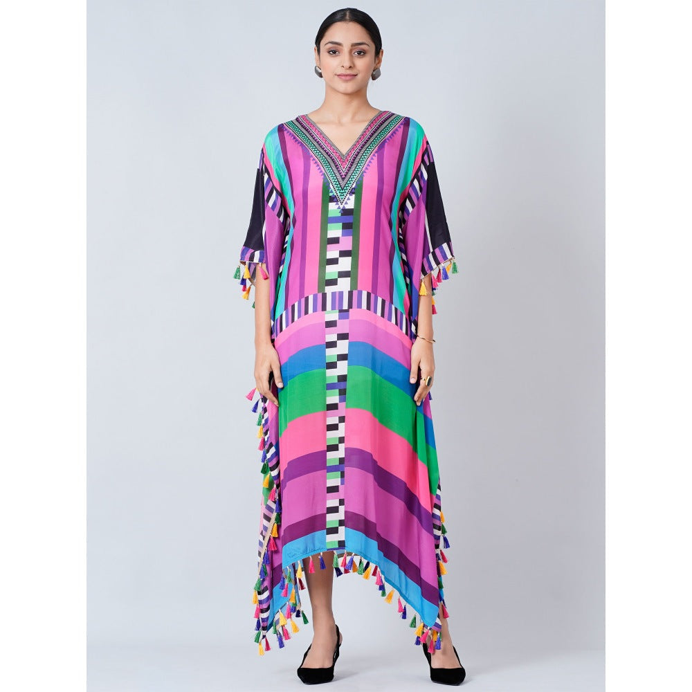 First Resort by Ramola Bachchan Purple And Green Geometric Mid Length Kaftan