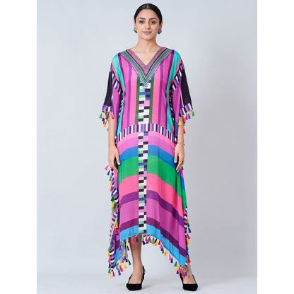 First Resort by Ramola Bachchan Purple And Green Geometric Mid Length Kaftan