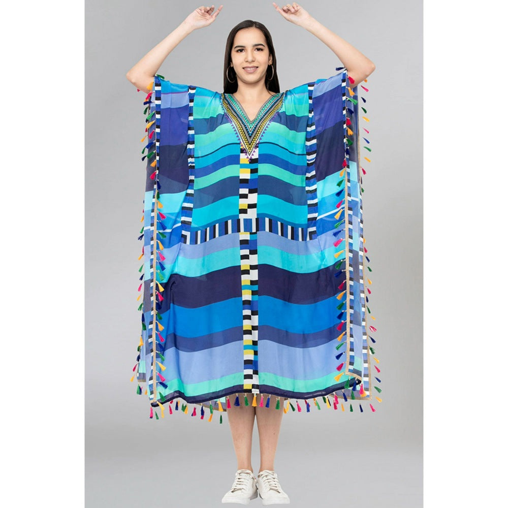 First Resort by Ramola Bachchan Blue Geometric Mid Length Kaftan