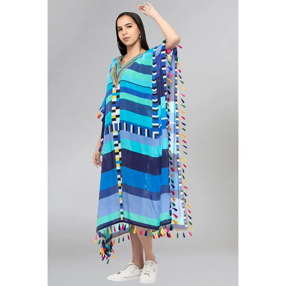 First Resort by Ramola Bachchan Blue Geometric Mid Length Kaftan