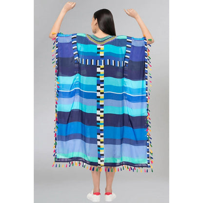 First Resort by Ramola Bachchan Blue Geometric Mid Length Kaftan