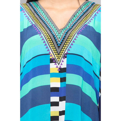 First Resort by Ramola Bachchan Blue Geometric Mid Length Kaftan