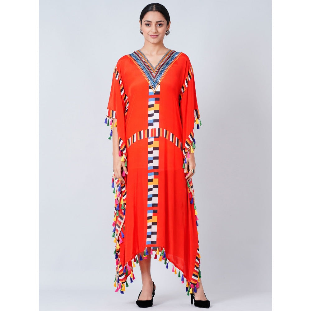 First Resort by Ramola Bachchan Red Geometric Mid Length Kaftan