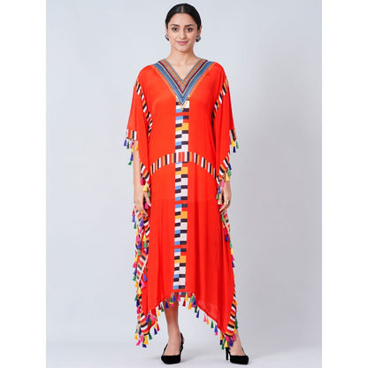 First Resort by Ramola Bachchan Red Geometric Mid Length Kaftan