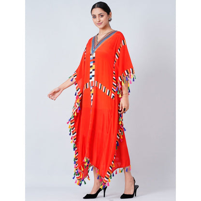 First Resort by Ramola Bachchan Red Geometric Mid Length Kaftan