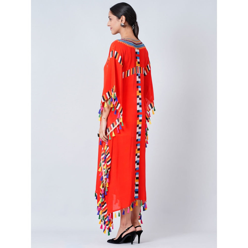 First Resort by Ramola Bachchan Red Geometric Mid Length Kaftan