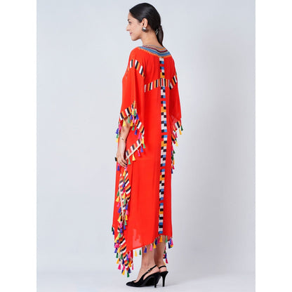 First Resort by Ramola Bachchan Red Geometric Mid Length Kaftan