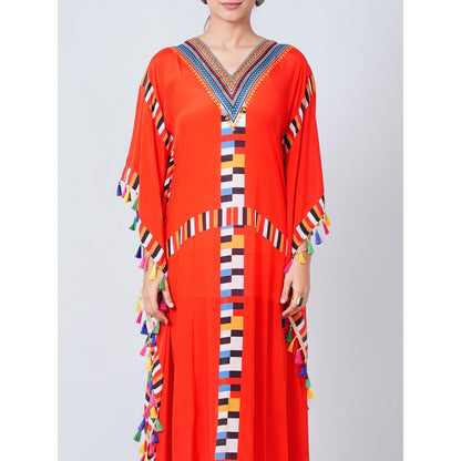 First Resort by Ramola Bachchan Red Geometric Mid Length Kaftan