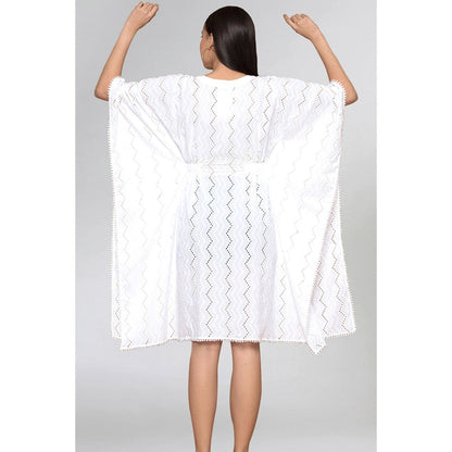 First Resort by Ramola Bachchan White Eyelet Mid Length Kaftan