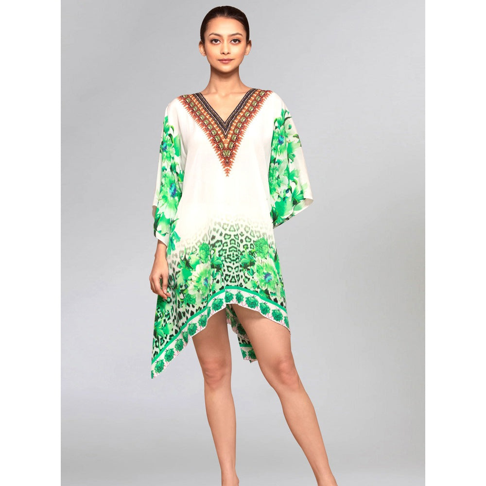 First Resort by Ramola Bachchan Green Floral Mid Length Kaftan