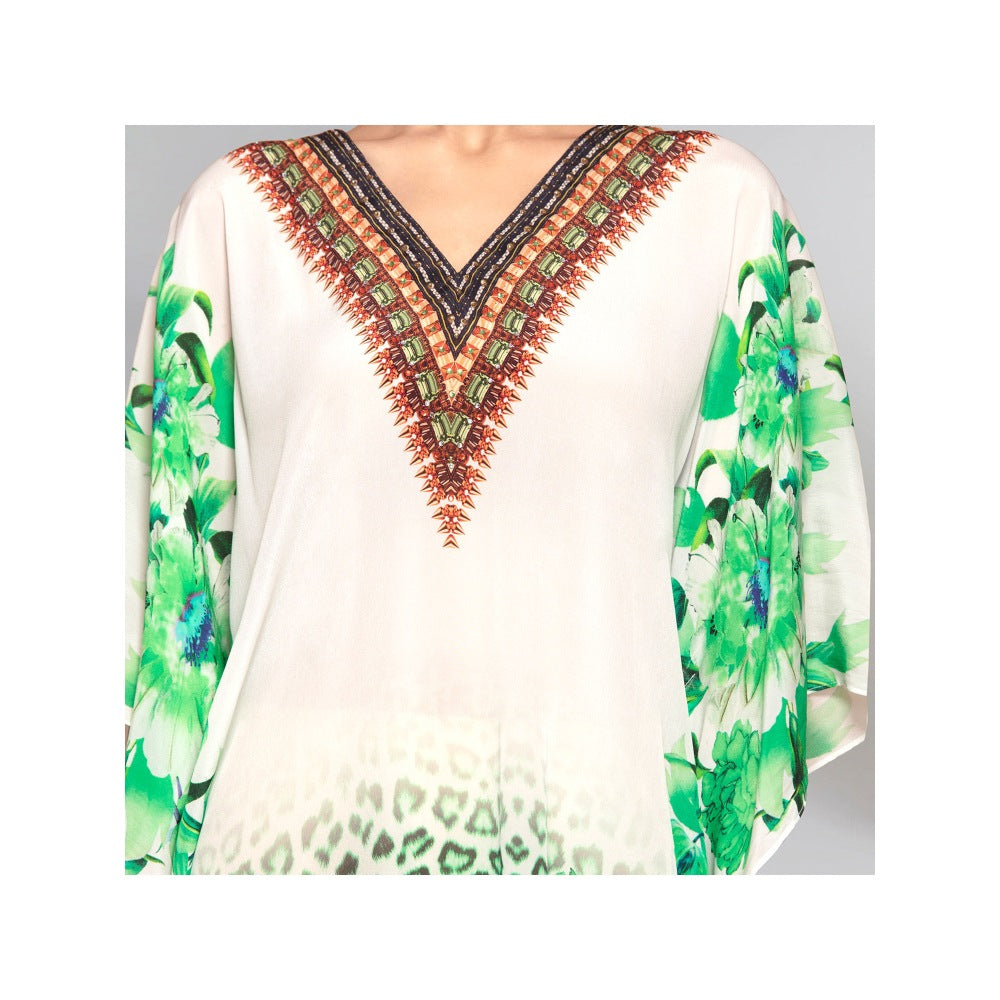 First Resort by Ramola Bachchan Green Floral Mid Length Kaftan