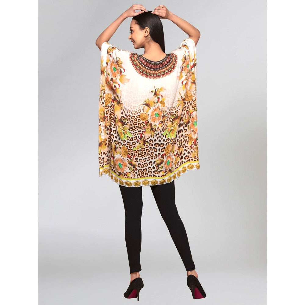 First Resort by Ramola Bachchan Yellow Floral Mid Length Kaftan