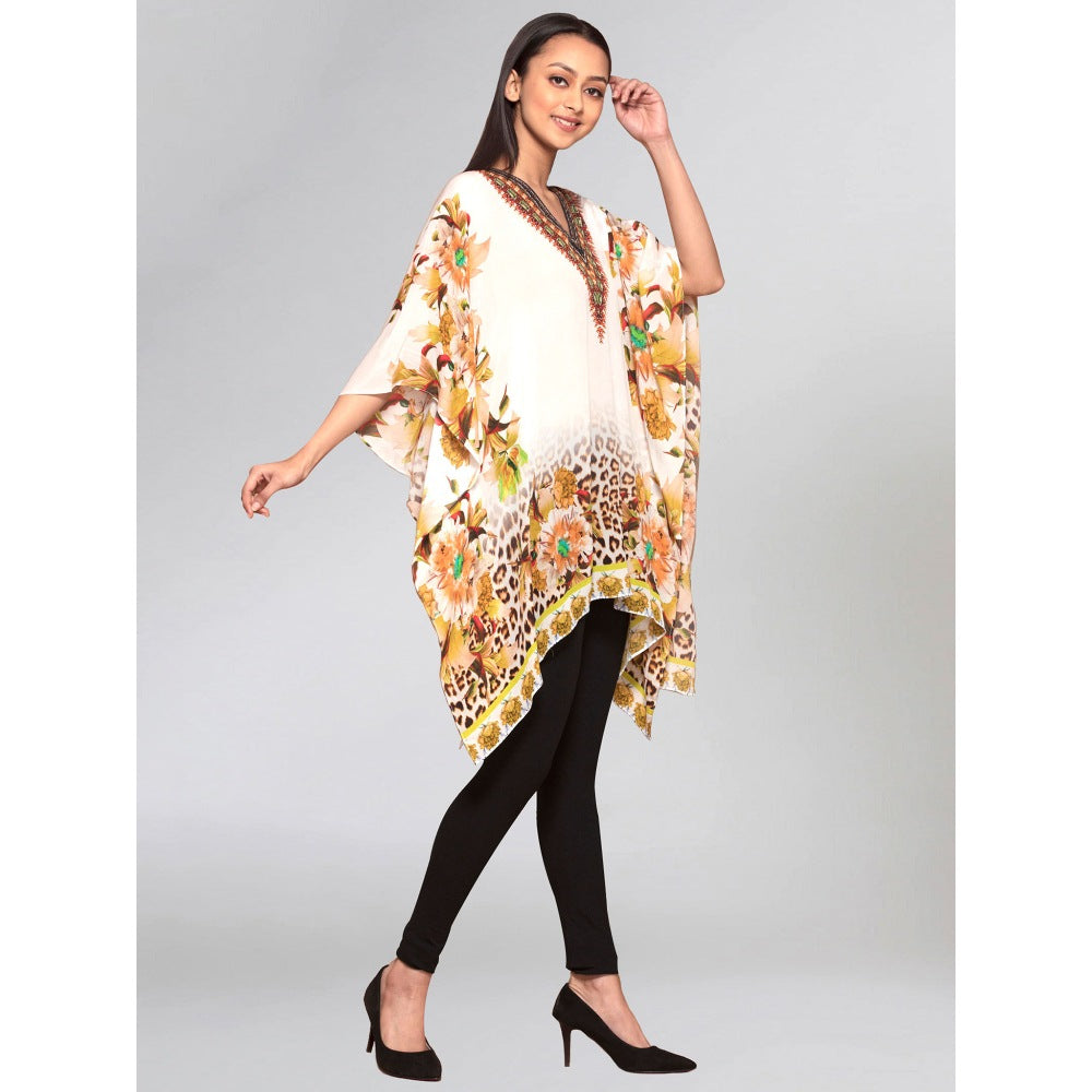 First Resort by Ramola Bachchan Yellow Floral Mid Length Kaftan