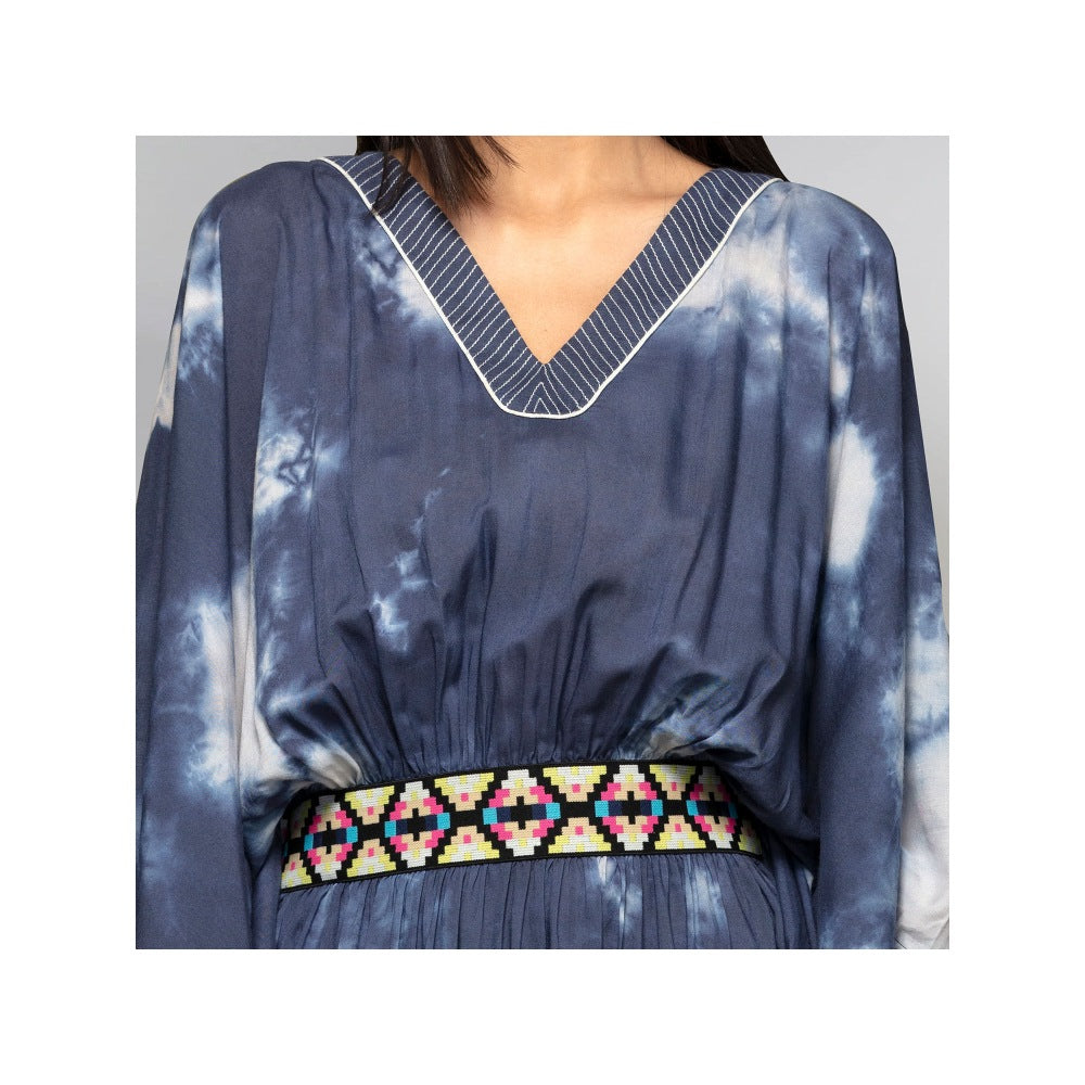 First Resort by Ramola Bachchan Dark Blue Tie-Dye Full Length Kaftan