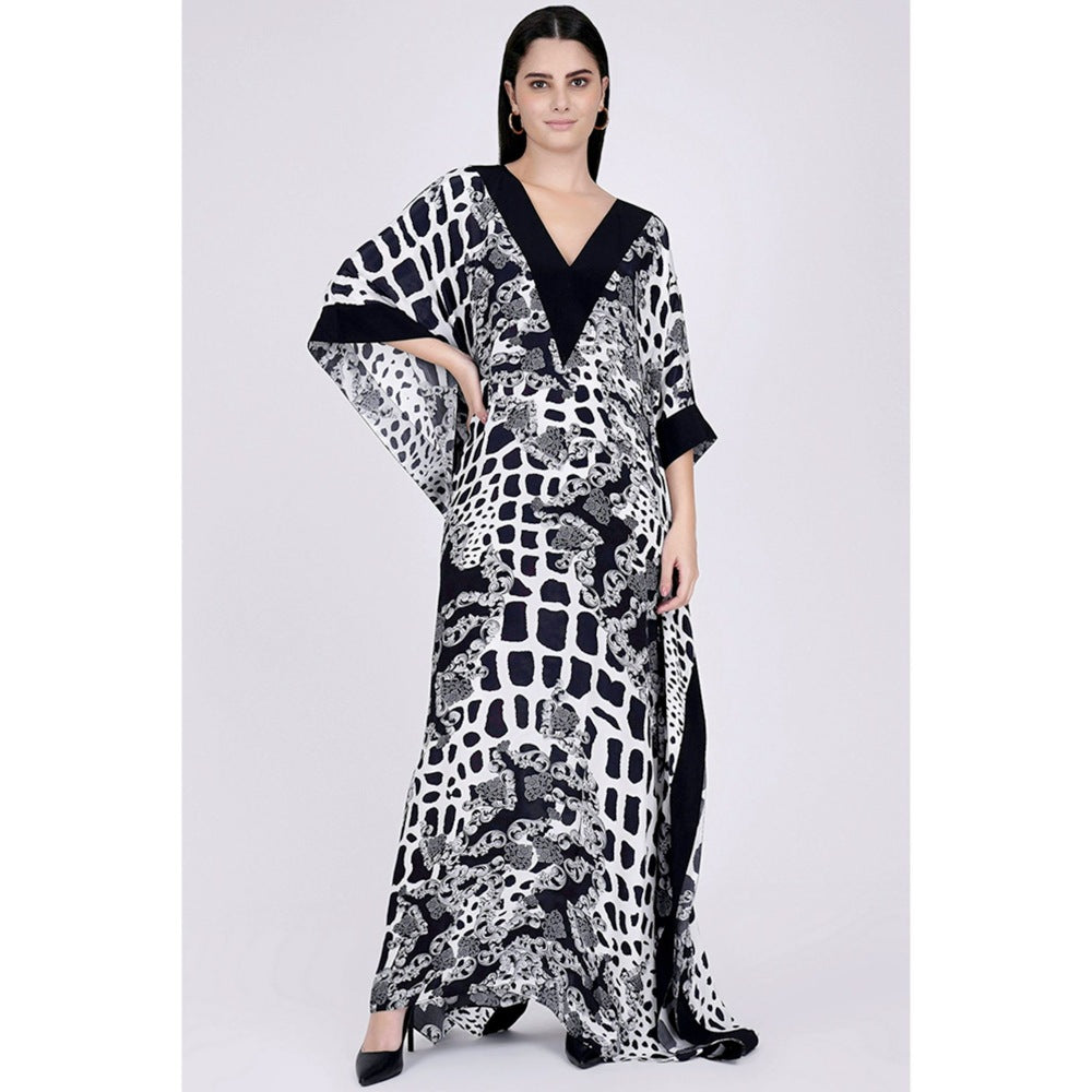 First Resort by Ramola Bachchan Black And White Baroque Full Length Kaftan