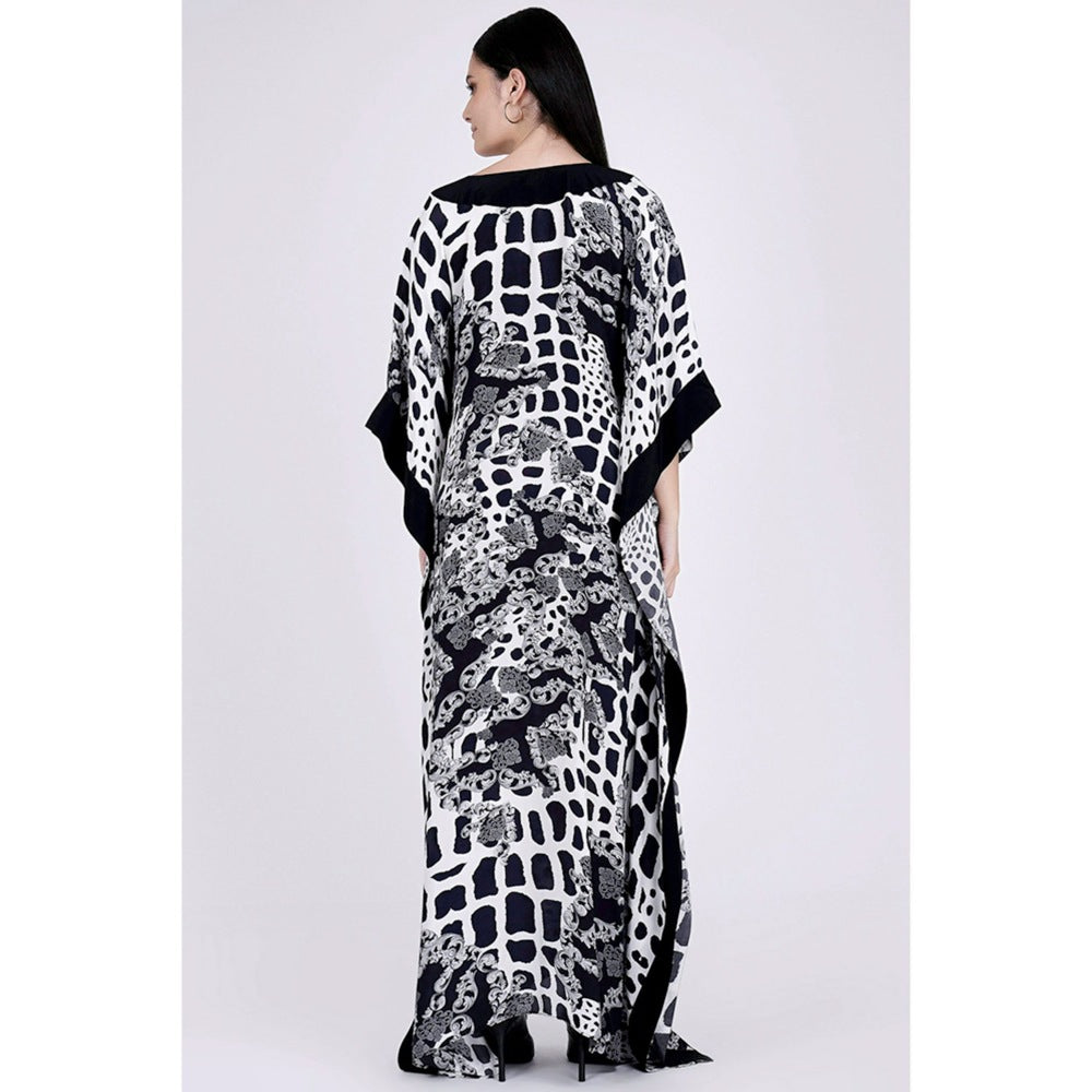 First Resort by Ramola Bachchan Black And White Baroque Full Length Kaftan