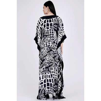First Resort by Ramola Bachchan Black And White Baroque Full Length Kaftan