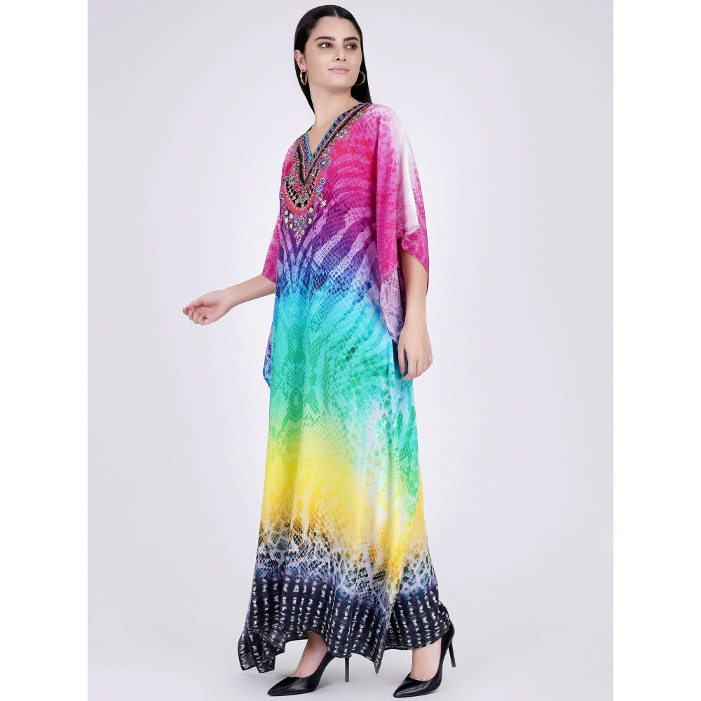 First Resort by Ramola Bachchan Multicoloured Python Print Embellished Silk Full Length Kaftan