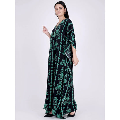 First Resort by Ramola Bachchan Black And Green Ivy Embellished Silk Full Length Kaftan