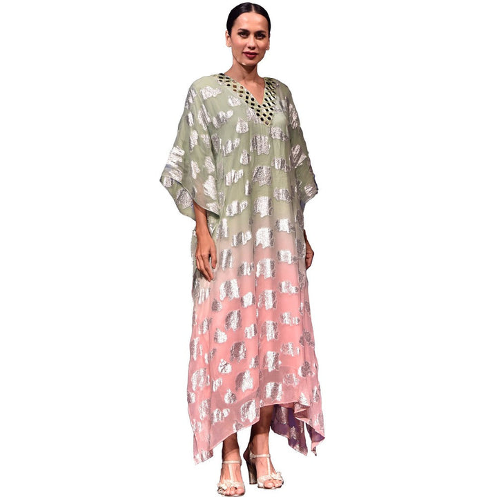 First Resort by Ramola Bachchan Pink And Green Ombre Full Length Kaftan