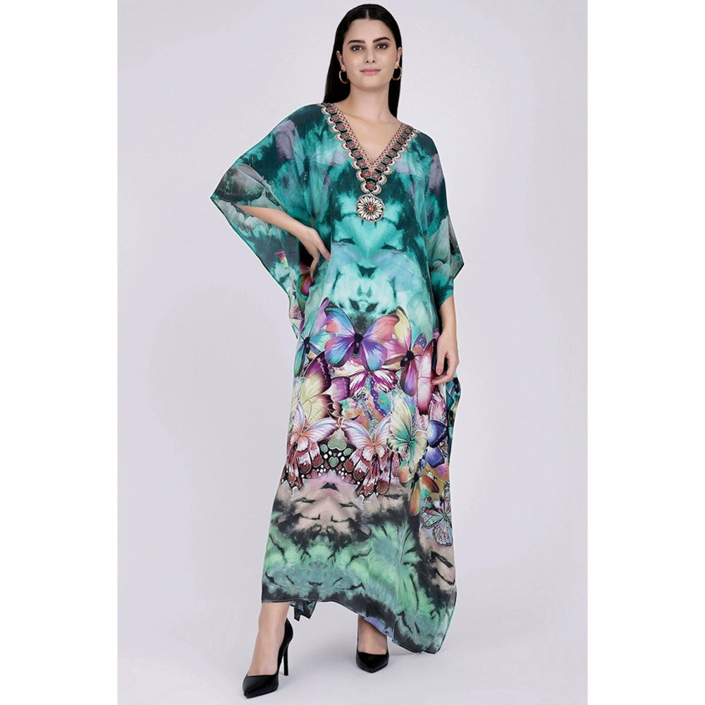 First Resort by Ramola Bachchan Multicoloured Embellished Silk Full Length Kaftan