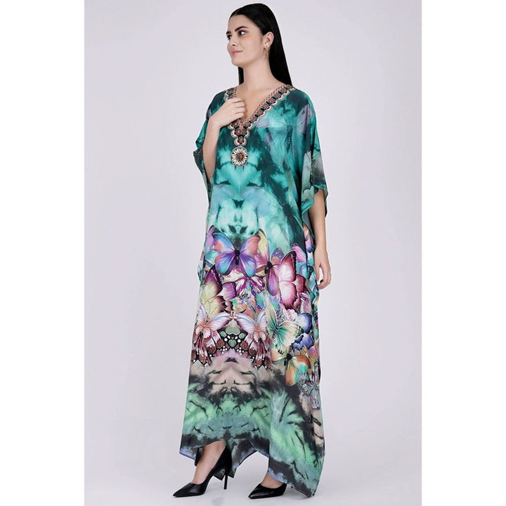 First Resort by Ramola Bachchan Multicoloured Embellished Silk Full Length Kaftan