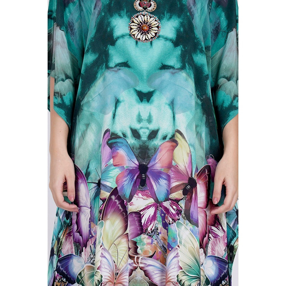 First Resort by Ramola Bachchan Multicoloured Embellished Silk Full Length Kaftan