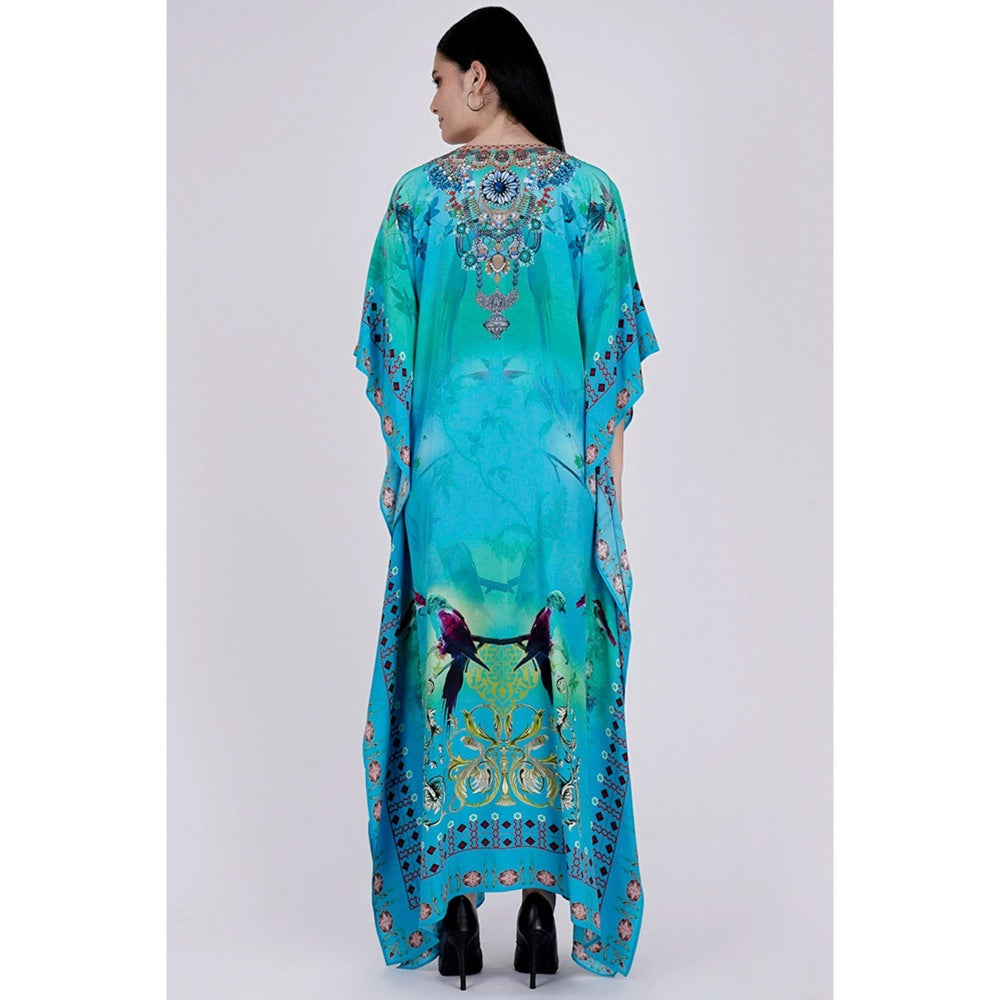 First Resort by Ramola Bachchan Blue Embellished Silk Full Length Kaftan