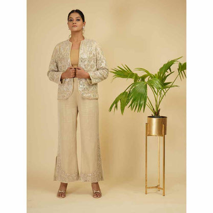 Farha Syed Ivory Soft Tissue Hand Embroidered Co-ord (Set of 3)