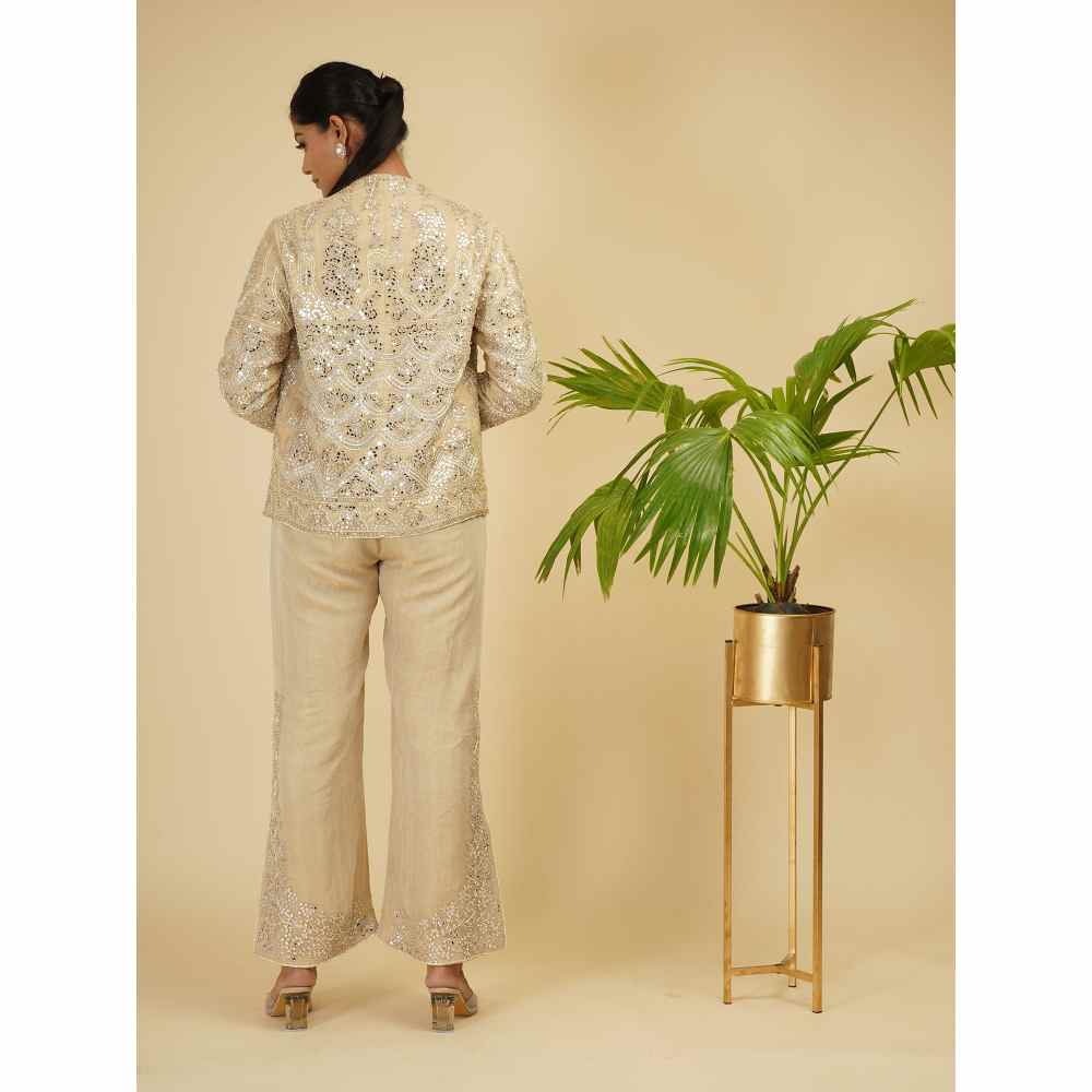 Farha Syed Ivory Soft Tissue Hand Embroidered Co-ord (Set of 3)
