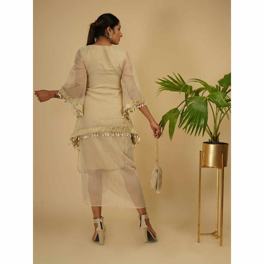 Farha Syed Gold & Ivory Boho Kaftan Kurta (Set of 3)