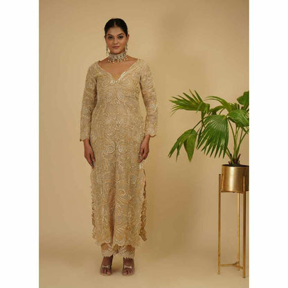 Farha Syed Gold Embroidered Kurta (Set of 2)