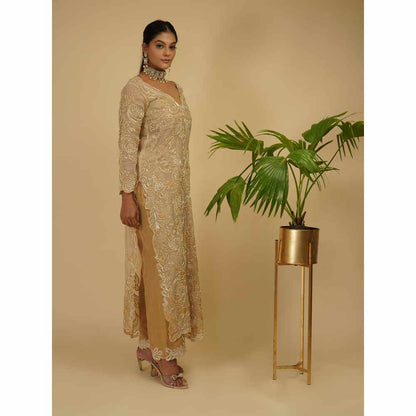 Farha Syed Gold Embroidered Kurta (Set of 2)